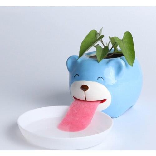 Ceramic Blue Bear Flower Pot Small Cartoon Vase Succulent Plants Bonsai Cactus Pot Home Garden Balcony Decor