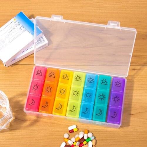 1pc 7 Days Medicine Box Health Box A Week 21 Grid Kit Portable Seven Color Travel Kit Classification Box Plastic Compartment