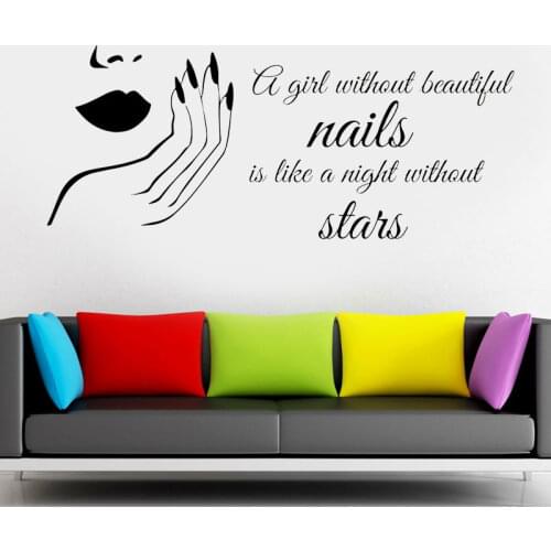 Beauty Girl Nail Salon Wall Sticker Fashion Manicure Makeup Quote Vinyl Wall Decals Interior Decor Girls Room Murals 4516