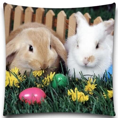 Lovely white and grey rabbit pattern Square Pillow Case Cotton polyester 16" 18" 20" Inches Bedroom Office Throw Decorative