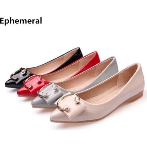 Woman Flats Buckle Slip-on Party Loafers Shoes Patent Leather Sequined Crystal Soft Bottom Black Red Grey Plus Size 42 Footwear