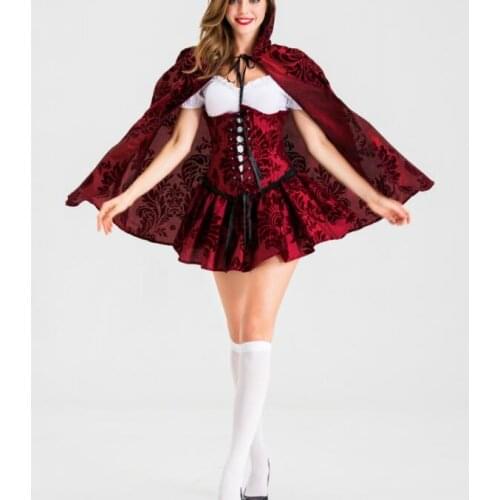 Little Red Riding Hood Costume for Women Fancy Adult Halloween Christmas Cosplay Party Fantasia Carnival Fairy Tale Plus Size G