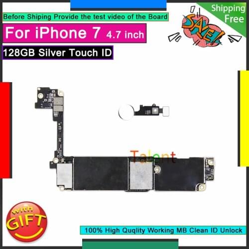 For IPhone 7 Motherboard 128GB Silver Touch ID Home Button Unlocked Original Mainboard Good Working Logic Board Tested Functions