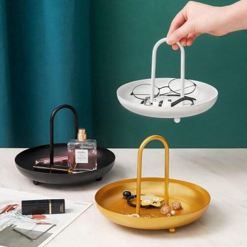 Tray Metal Decorative Tray Kitchen Accessories Organizer Food Jewelry Perfume Cosmetics Storage Tray Portable Desktop Iron Rack