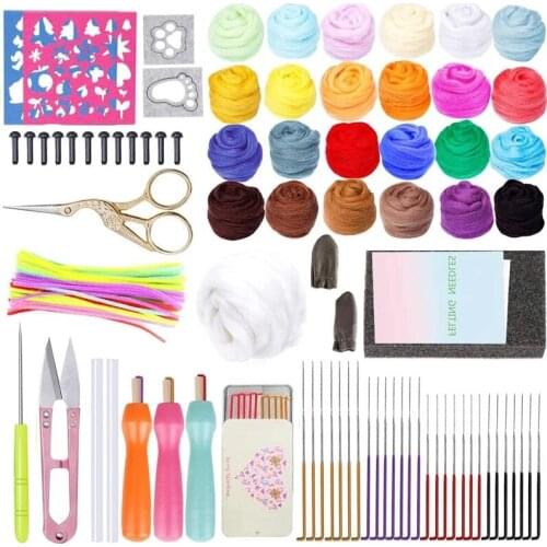 Nonvor 25Colors Colors Wool Roving Fibre Felt Needle Fabric Craft Kit Starter Yarn DIY Doll Needlework Spinning Sewing Handcraft