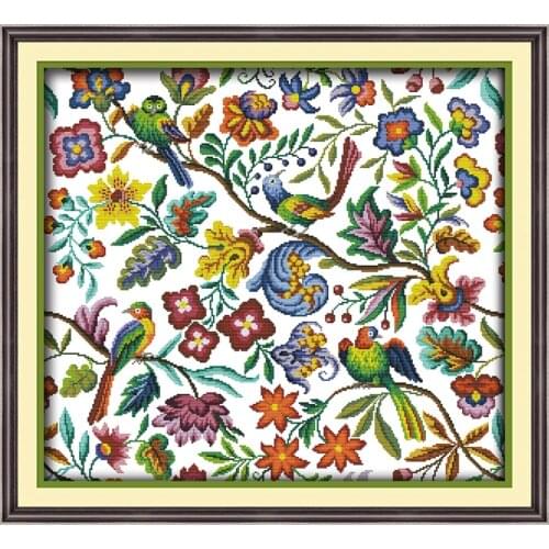 Birds and Flowers Cross Stitch Set Embroidery Counting Printing DIY Cross Stitch Kits DMC Line Number Needlework Home Decoration