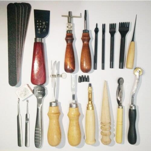 18PCS Leathercraft Tools Sets and Shoerack Awl DIY For Skin For Leather Craft Tool Kit Punch Stitching Carving Sewing Saddle 02
