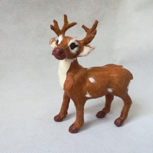 Real life toy brown sika deer model,polyethylene& fur 15x16cm standing deer handicraft,prop,home Decoration,toy gift b0617