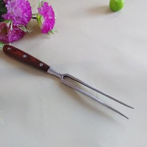 Stainless Steel Portable Outdoor Barbecue Tools with Wooden Handle Barbecue Fork Food Fork Meat ForksTurkey Cutlery Barbecue