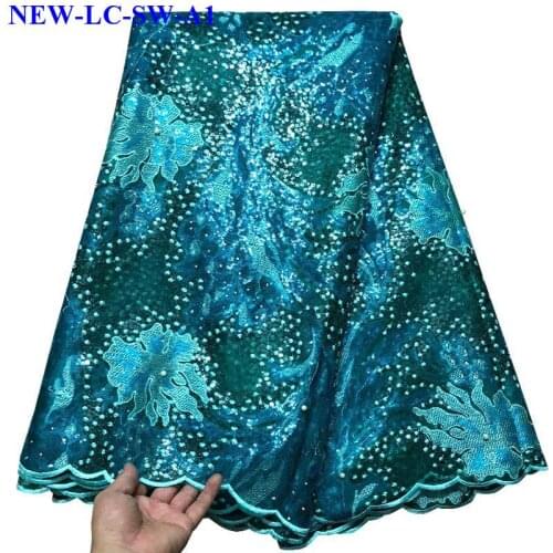 Latest Nigerian Lace Fabrics 2019 Mesh Net Embroidered African French Lace Fabric High Quality Beads Organza Lace Fabric NZA00