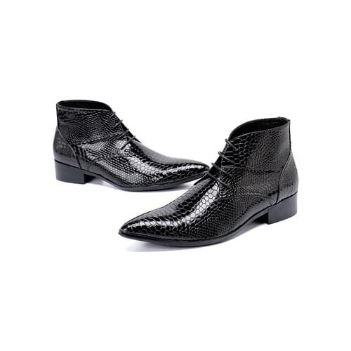 New High Quality Luxury Men Chelsea Boots Genuine Snake Skin Leather Fashion Ankle Boot Designer Black Mens Dress Boots Shoes
