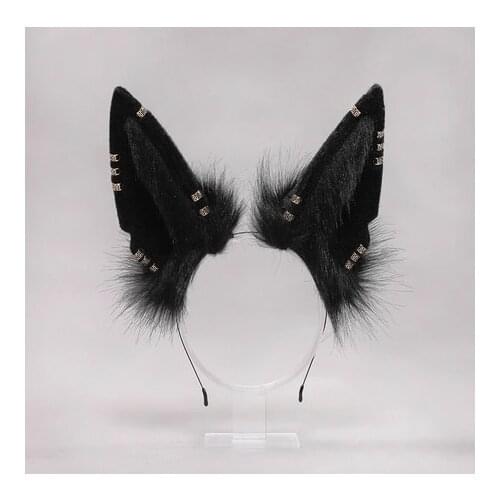 Anubis Wolf Cat Dog Ears Black White Hair Hoop Headwear for Cosplay Costume Accessories Handmade Cute Furry Plush Headband Beast