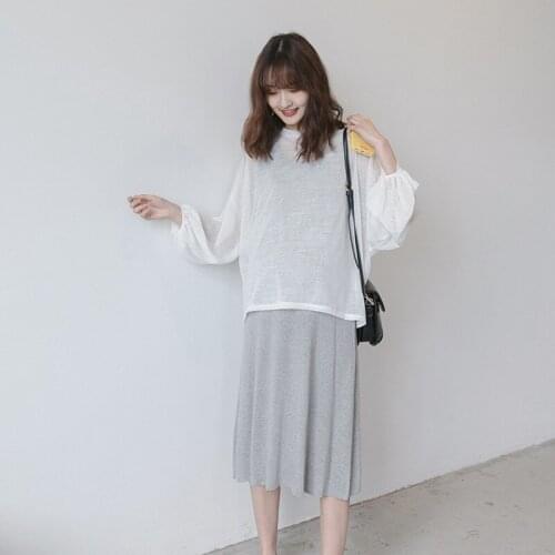 Maternity Solid color Sleeveless Dresses+Mesh Coat 2PCS Sets Pregnant women Pregnancy Postpartum mother Beach Sunscreen Clothes