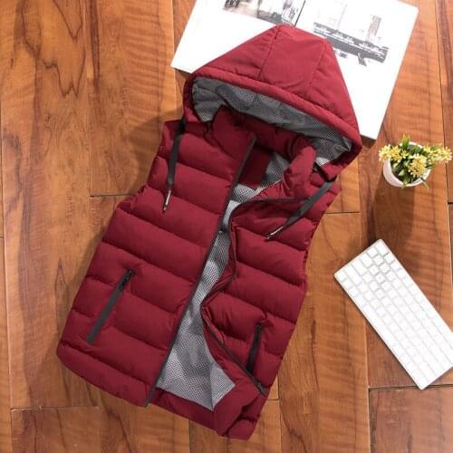 Pure color 2021 men hooded vest autumn youth more warm vest
