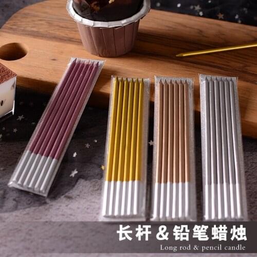 Gold-plated slender pencil candle gold silver blue birthday