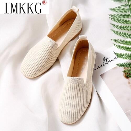 2021 Woman Autumn Summer Breathable Knit round Toe Single Womens Flat Shoes Casual Girl Soft Ballet Shoes Mocasines De Mujer