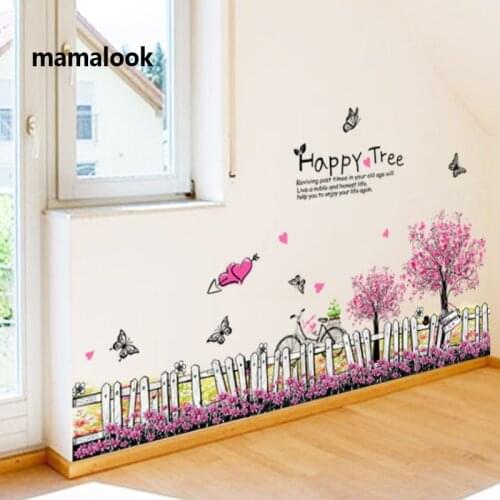 Green Grass Butterfly Flower Skirting Wall Stickers Living Room Bedroom Bathroom Vinyl Decals Art DIY Home Decoration