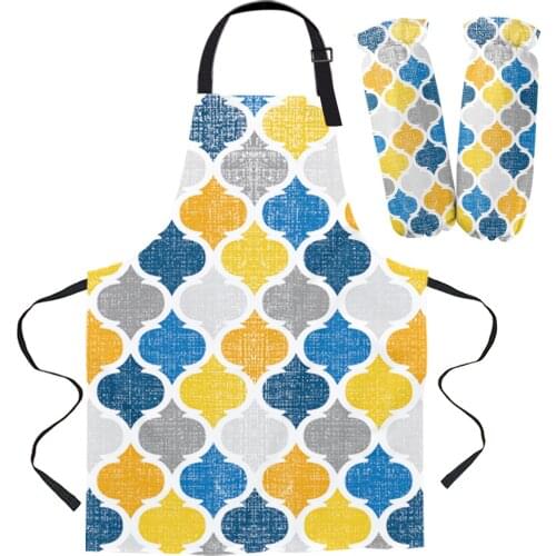 Yellow Geometric Moroccan Retro Kitchen Apron Baking Accessories Sleeveless Aprons for Men Women Home Cleaning Tools