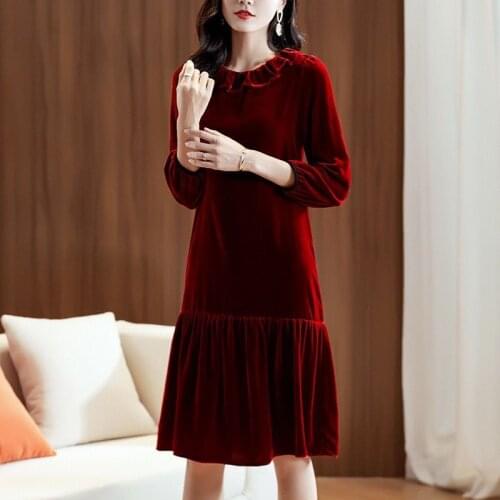 Fashion 2020 Autunm women Lotus leaf collar velour dress,Spring Elegant luxury party dress,Plus size velvet dress 5XL 6XL