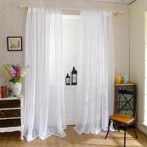 1m x 2.5m Solid Color White Yarn Curtain French Window Tulle Voile Curtains Bay Window Home Living Room Decoration for Cafe