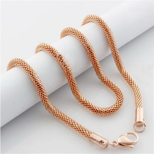 2.4mm Width Round Mesh Chain Necklace, 316L Stainless Steel Chains Titanium Plated Steel Color/ Gold/ Rose Gold Color