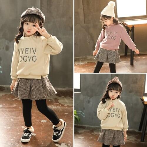 2019 girl kids winter clothing set velvet warm sweaters+skirts pants 2pcs girls casual suits children clothes outifs