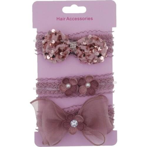 2021 New 3pcs/lot Kids Baby Girls Floral Headband Chiffon Ribbon Bowknot Hair Accessories Hairband Elastic Children Headwear