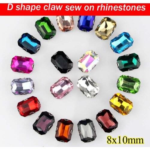 8x10mm 50pcs Rectangle D shape claw flatback sew on stones,Silver bottom loose rhinestone diy clothing accessories