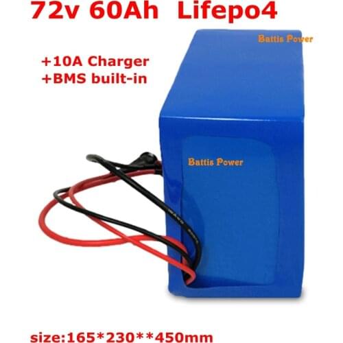 Rechargeable 72V 60Ah lifepo4 lithium battery for 5000w 72V electric motorcycle scooter solar syste EV golf cart+10A charger