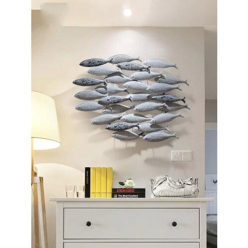 American Wrought Iron Sea Fish Group Wall Hanging Decoration Home Livingroom Wall Mural Ornaments Hotel Cafe Wall Sticker Crafts