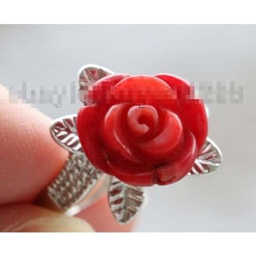Free shipping >>>>>>Genuine Natural 12mm red Flower Coral Rings #f1750
