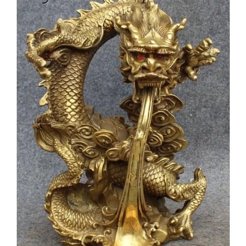 Free shipping 10" China Pure Bronze Fengshui Zodiac Year Dragon Dragons Success Animal Statue