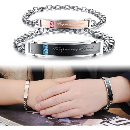 2015 New Romantic "Keep me in your heart" Couple Bracelets Full Crystal+Stainless Steel Promiss Bracelets For Lovers,GS752