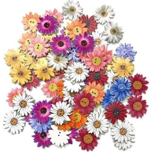 50pcs Wooden Chrysanthemums Sewing Buttons DIY Scrapbooking Clothes Decor