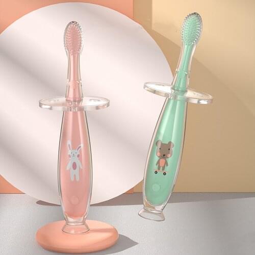 Baby Training Silicone 3-dimensional Milk Toothbrush With Standing Suction Cup Silicone Baby Toothbrush With Baffle Tongue Brush