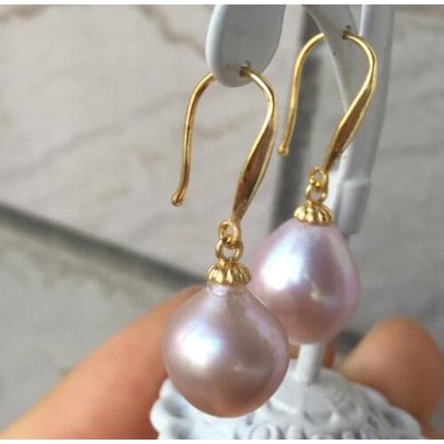 Elegant 11-12mm baroque south sea lavender pearl earring 14