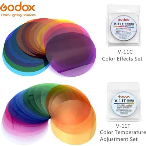 Godox V-11C V-11T 30pcs Speedlite Color Filter Kit V11C V11T Colors Temperature Set AK-R16 Mount for Round Flash V1 H200R AK-R1