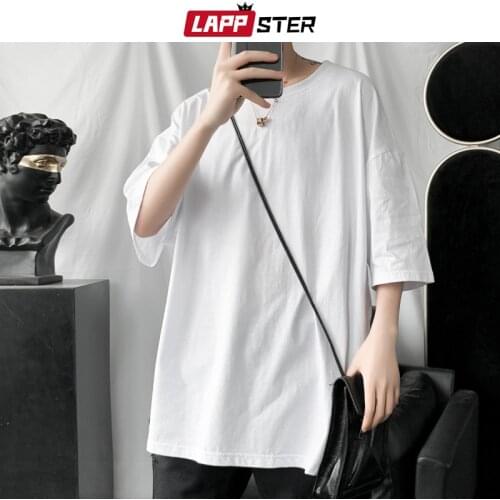 LAPPSTER Men Oversized Solid Harajuku T Shirts Half Sleeve 2020 Summer Mens 9 Colors Casual Streetwear Tee White Korean T-shirt