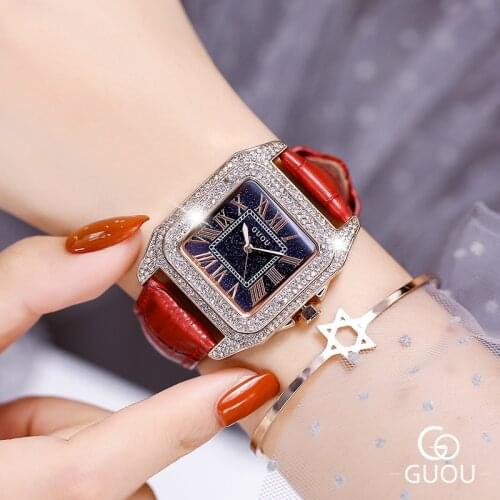 Fashion Guou Top Brand Women Watch Simple Delicate Square Wild Ladies Watches Luxury Exquisit Diamond Roman Numerals Dial Gift