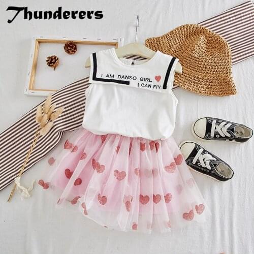 Thunderers Summer Kids Clothing Set For Girls Sleeveless Shirt With Cartoon Skirt Children 2pcs Outfits Summer Clothes 3Y-7Y
