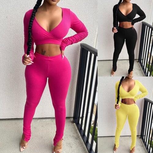 Outfits for women spring and autumn European and American sports fitness practice clothing sexy tight top + pants suit