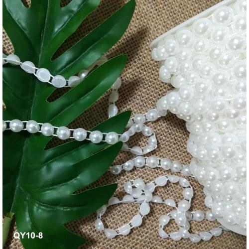 1M Lace Crystal Beads Sequin Fabric White Beaded Trim 0.9CM Beaded Applique Guipure Sewing Decor Ribbon Doll Accessories QY10