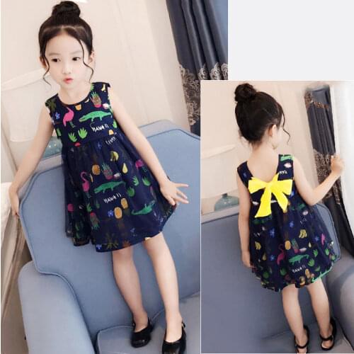 Summer New Baby Girls Kids Dresses 2yrs Party Wedding Print Bow Cotton Top Quality Sleeveless Vest Kids Dress for Teenage Girls