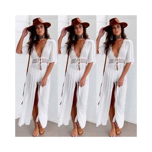 Summer Holiday Beach Bathing Suit Swimsuit Women Fashion Solid Color Casual V-Neck Cover Up Ladies Clothes