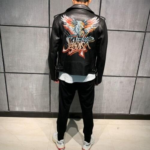 Leather paint male jacket coat men genuine sheepskin