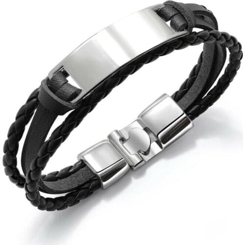 Mens Bracelet Multi-layer Woven Leather Bracelet Glossy Lettering