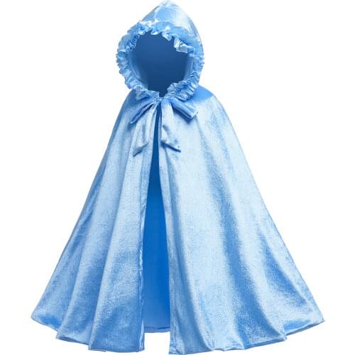 Cinderella Belle Soft Velvet Hooded Long Cape 80-90 cm Cloak Costume for Girls Dress Up Party Jaket 3-10 Year