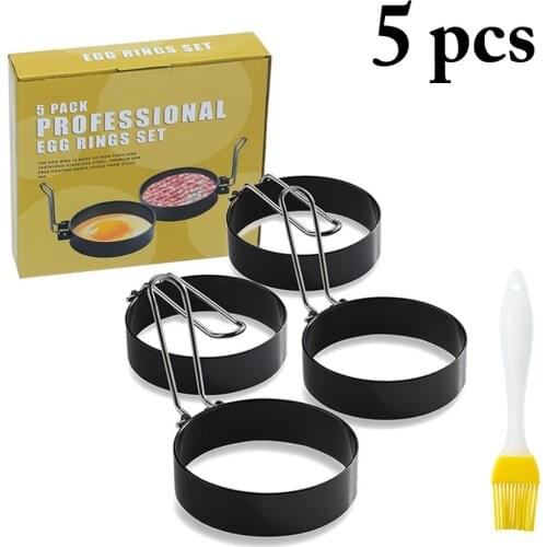 Egg Round Ring Set Non-Stick Egg Cooker Rings With Silicone Oil Brush Heat Resistant Egg Fryer Cooking Tool Kitchen Accessories