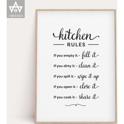 Kitchen Rule Sign Canvas Painting Quote Posters and Prints Wall Pictures For Living Room Kitchen Gift Art Home Decor Black White
