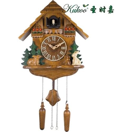 Cuckoo Deer Wall Clock European Wood Creative Living Room Silent Farmhouse Vintage Clock House Decoration Living Room W6B